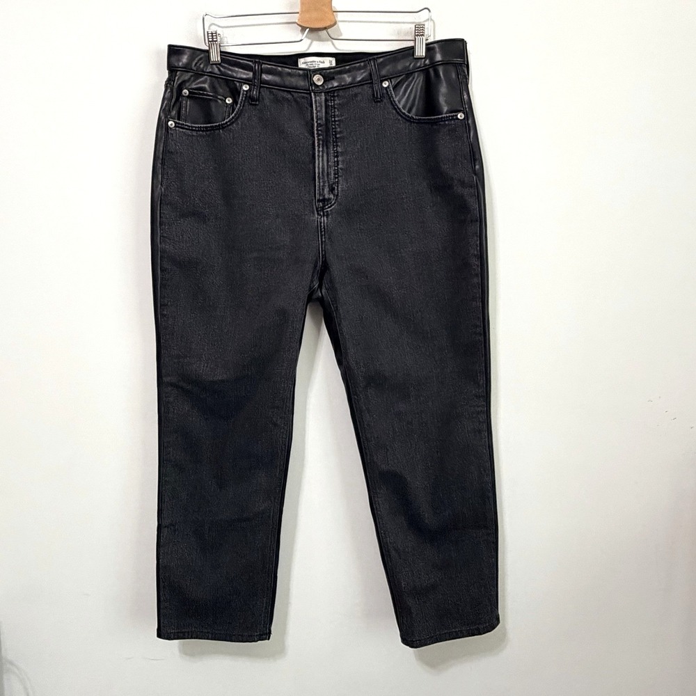 Abercrombie‎ Fitch Jeans 34 Size 18 Black Ankle Straight High Rise Faux Leather